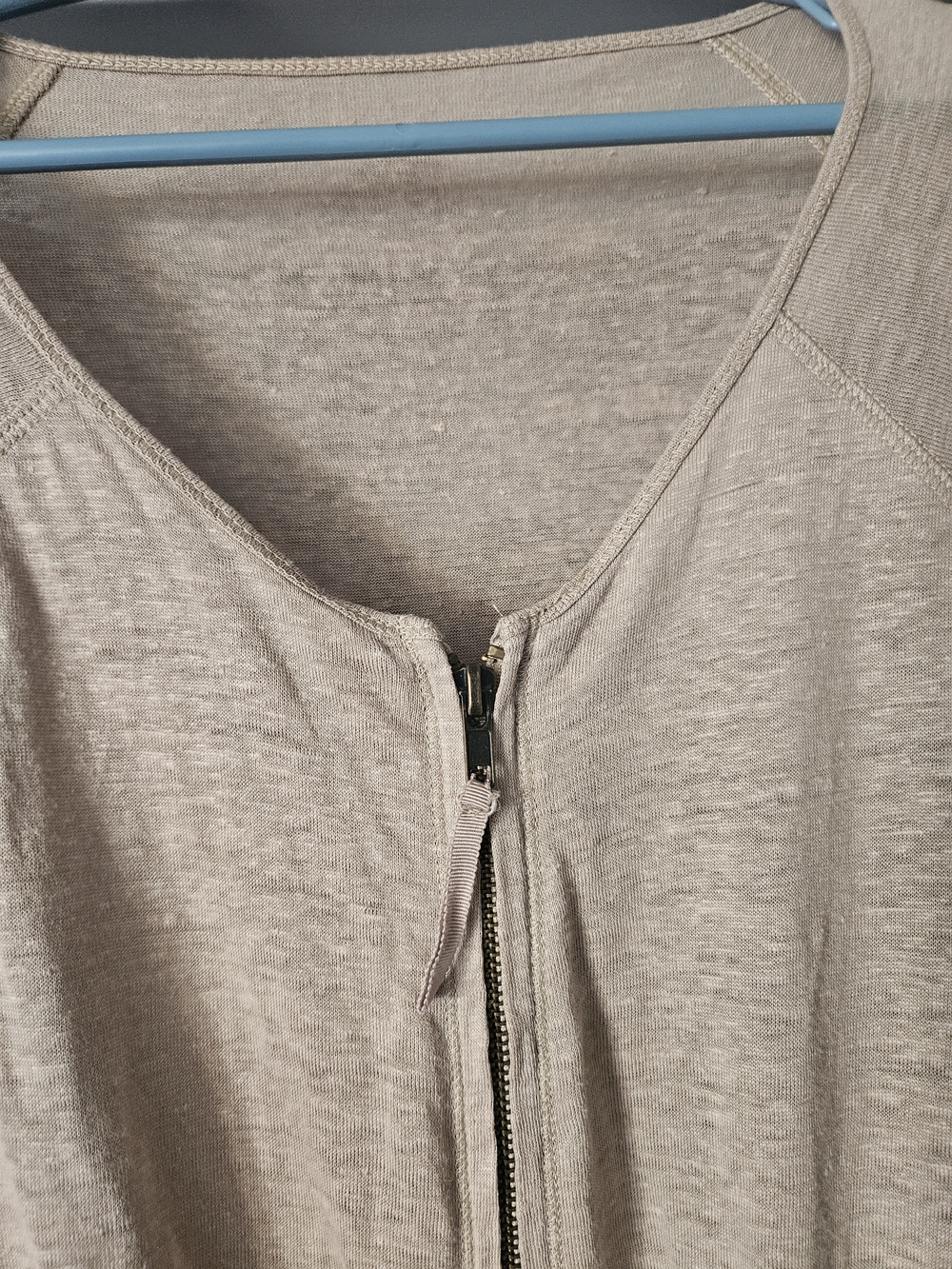 Zip-Up Tan Tunic Dress with Pockets And Drawstring Waist, Size 10. - Picture 4 of 6